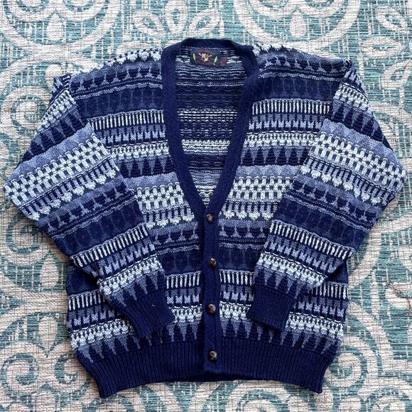 American Portrait Grandpa Cardigan Men's Sweater Blue Made in USA 90s - Size‎ XL - Picture 2 of 5
